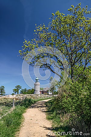 Lighthouse Hammeren Fyr on Bornholm Stock Photo