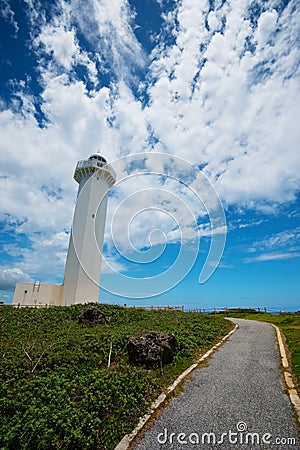 The Lighthouse in HIGASHI HENNA Cape, Okinawa Prefecture/Japan Stock Photo