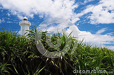 The Lighthouse in HIGASHI HENNA Cape, Okinawa Prefecture/Japan Stock Photo