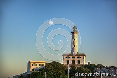 Lighthouse on a hilltop at sunset Stock Photo