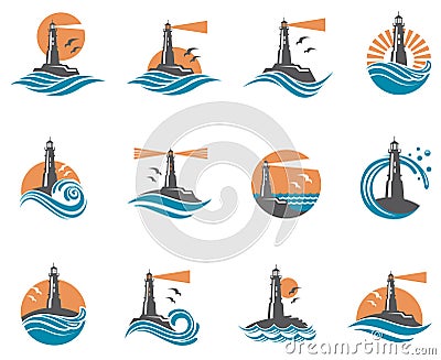 Lighthouse icon set Vector Illustration