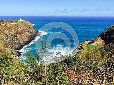 Lighthouse at Kilauea, Kauai in Hawaii Stock Photo