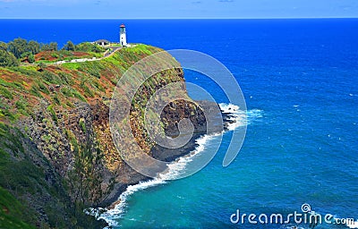 Lighthouse at Kilauea Point, Hawaii Stock Photo