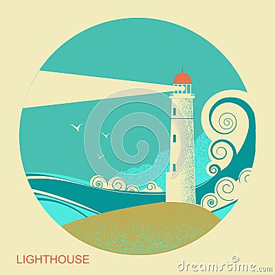 Lighthouse label. Vintage seascape Vector Illustration