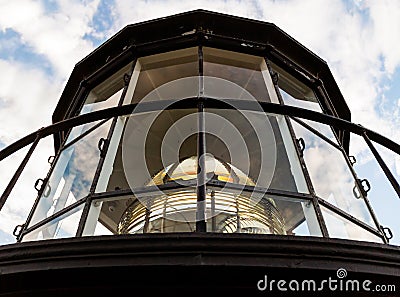 Lighthouse Lamp Room with Fresnel Lens Stock Photo