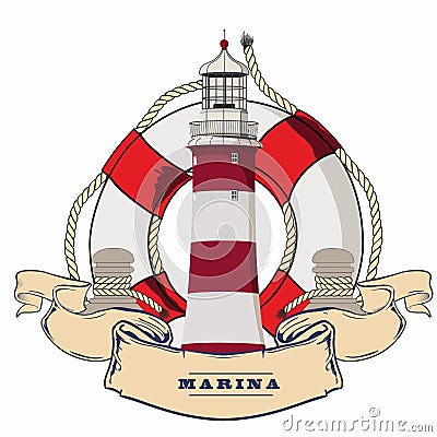 LIGHTHOUSE AND LIFEBELT Vector Illustration