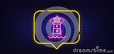 Lighthouse line icon. Searchlight tower sign. Beacon. Neon light speech bubble. Vector Stock Photo