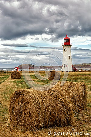 LIghthouse in Magdalen island in Canada Stock Photo