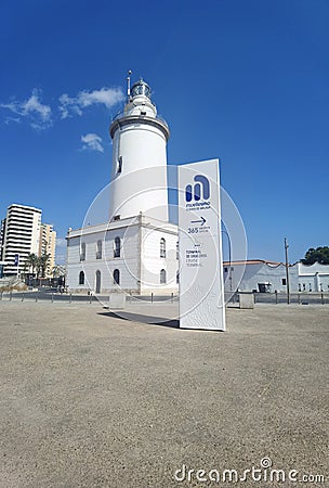 Lighthouse in Malaga Harbour - Spain Editorial Stock Photo