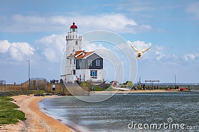 The lighthouse of Marken, a small island in the Markermeer in the Netherlands. Stock Photo