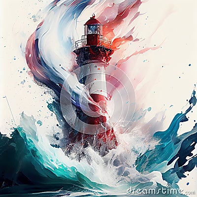 Lighthouse with multicolored paints splash. AI generative Stock Photo