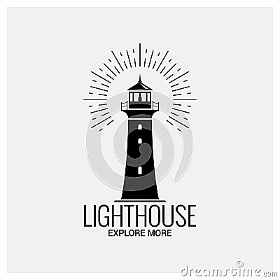 Lighthouse navigation logo vintage on white background Vector Illustration