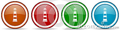 Lighthouse, navigation, sea glossy icons, set of modern design buttons for web, internet and mobile applications in four colors Stock Photo