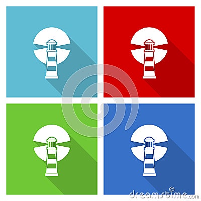 Lighthouse, navigation, sea icon set, flat design vector illustration in eps 10 for webdesign and mobile applications in four Vector Illustration