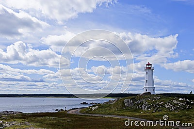 Lighthouse near Louisbourg, Nova Scotia, Canada Stock Photo
