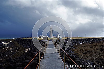 Lighthouse near the ocean Stock Photo