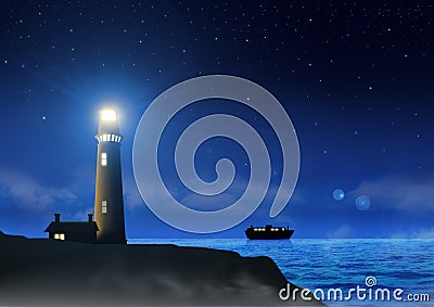 Lighthouse at Night Stock Photo