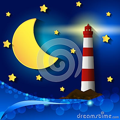 Lighthouse night Vector Illustration