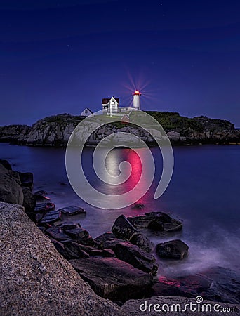 Lighthouse Ocean York Maine Stock Photo