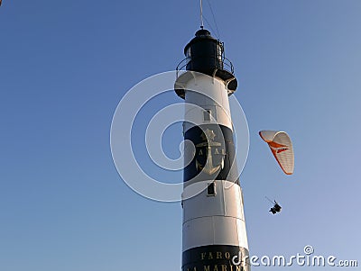 Lighthouse and a paraglider in Miraflores, Lima Editorial Stock Photo