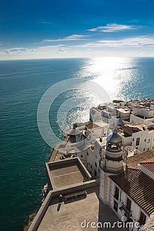 Lighthouse in Peniscola, Valencia, Spain. Stock Photo