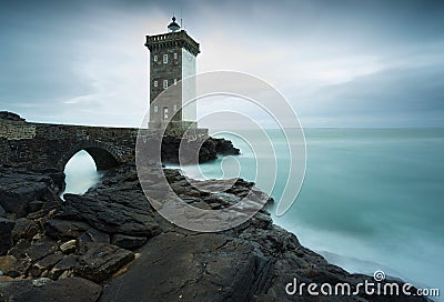 Lighthouse of Pointe de Kermovan in Le Conquet, Brittany, France Stock Photo