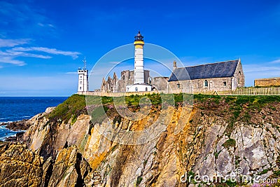 Lighthouse Pointe de Saint-Mathieu, Brittany Bretagne, France Stock Photo