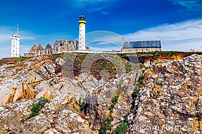 Lighthouse Pointe de Saint-Mathieu, Brittany Bretagne, France Stock Photo