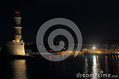 Lighthouse, port and the city of Chania Stock Photo