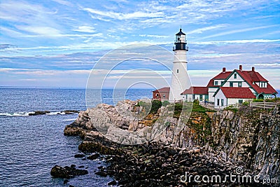 Lighthouse in Portland Maine with cool light Editorial Stock Photo