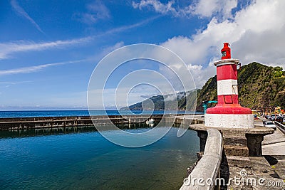 Lighthouse in Povoacao harbor, Sao Miguel island, Azores Stock Photo