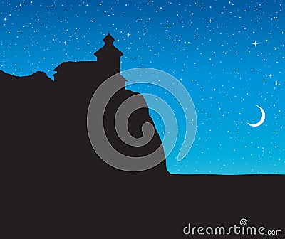 Lighthouse on a rock. Vector drawing Vector Illustration