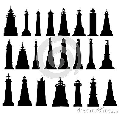 Lighthouse Silhouette Set Vector Illustration