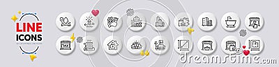 Lighthouse, Square area and Bath line icons. For web app, printing. White buttons 3d icons. Vector Vector Illustration