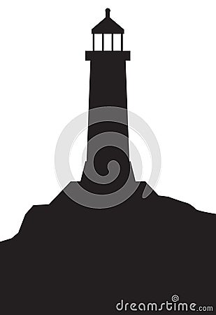 Lighthouse on rocky coastline in Silhouette Vector Illustration