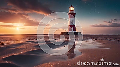 lighthouse at sunset highly intricately detailed photograph of Lighthouse at talacre in the afterglow following a storm Stock Photo