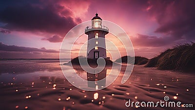 lighthouse at sunset highly intricately detailed photograph of Lighthouse at talacre in the afterglow following a storm Stock Photo