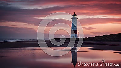 lighthouse at sunset Lighthouse at talacre, in the afterglow following a storm at sea Stock Photo