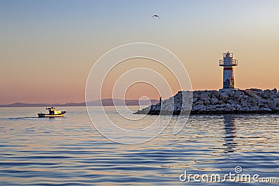 Lighthouse on the Aegean Sea, Turkey Stock Photo