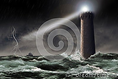 Lighthouse under the storm Stock Photo