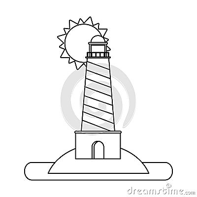 Lighthouse under sun in black and white Vector Illustration
