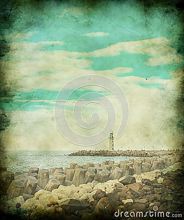 Lighthouse in vintage image style. Stock Photo