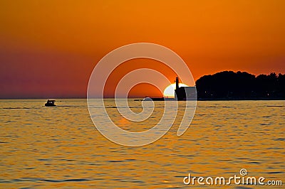 Lighthouse in Zadar epic sunset Stock Photo