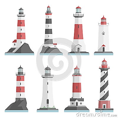 Lighthouses flat set Stock Photo