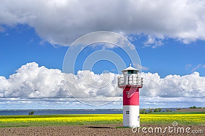 Lighthouses and a rapeseed field in south Sweden, Ven Island Stock Photo