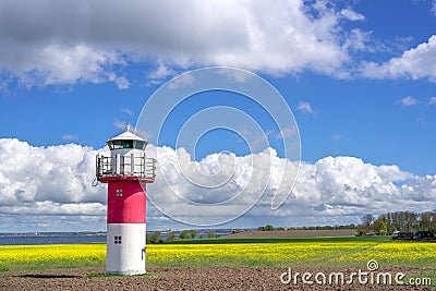 Lighthouses and a rapeseed field in south Sweden, Ven Island Stock Photo