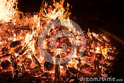 Lighting of bonfires at Jewish holiday of Lag Baomer Stock Photo