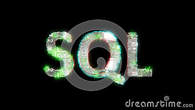 lighting cybernetical text SQL on black - meta universe concept, isolated - object 3D illustration Cartoon Illustration