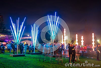Lighting displays in an Auckland, New Zealand park during Matariki celebrations Editorial Stock Photo