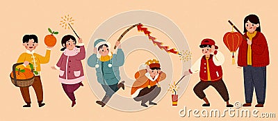 Lighting firecrackers on New Year Vector Illustration